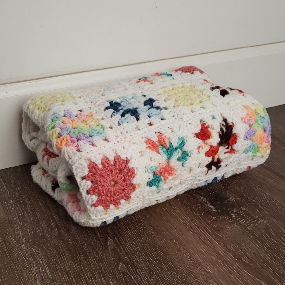 Cozy Colorful Handmade Vintage Crochet Afghan Throw Blanket 52 X 34 - Picture 1 of 10